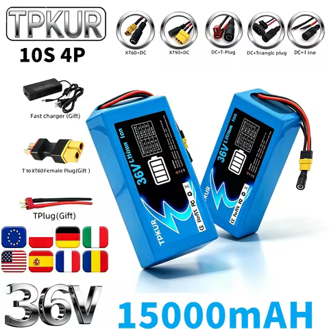 36V 10S 4P 18650 Battery Pack 15000mAh with BMS Protection Board and Charger for 200-1000W Motor Com