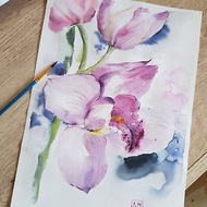 Cute Orchid flower artwork hand painted Watercolor painting on paper