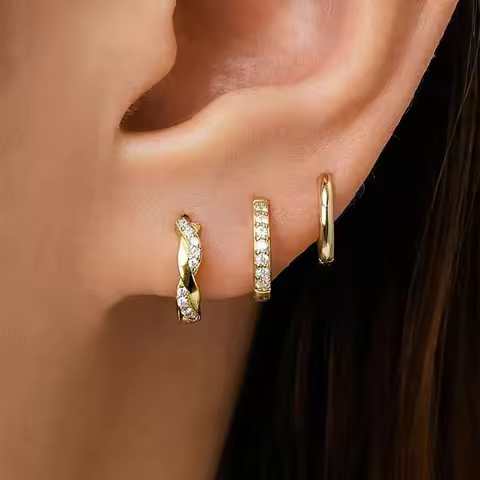 3Pairs Twist Huggie Earring Set For Women, Fashion Tragus Hoop Earring Bulk Cartilage Piercing Helix