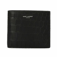 【YSL】SAINT LAURENT Paris East West Bifold 鱷魚皮壓紋皮革 卡夾 皮夾 短夾 黑色 396307