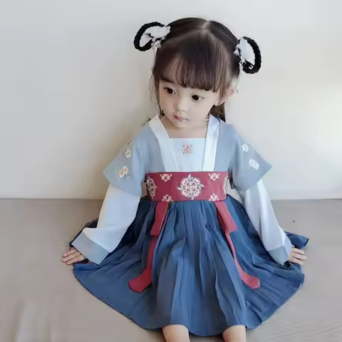 Baby Girl Long-sleeved Dress Spring and Autumn Dress Girls Tang Suit Children's Chiffon Dress Hanfu 