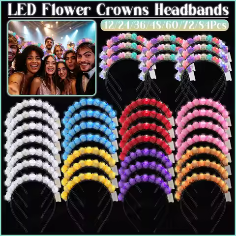 12-84Pcs LED Flower Headbands Light Up Flower Crown LED Wreath Headband Glowing Flower Crown Wedding