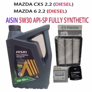 MAZDA 6 2.2(D), CX5 2.2(D), OIL FILTER + AIR FILTER +AISIN 5W30 API-SP (USE 10K KM) FULLY SYNTHETIC 