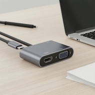 Type-C 4-in-1 Hub, 4K HDMI, VGA, USB, 87W PD Charger for MacBook/Laptop (Male-to-Female)