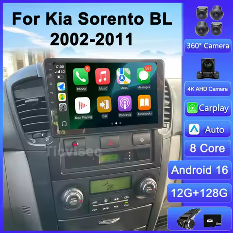 Android 16 Car Radio 4G+WIFI Carplay For Kia Sorento BL 2002-2011 Multimedia Video Player Auto Audio