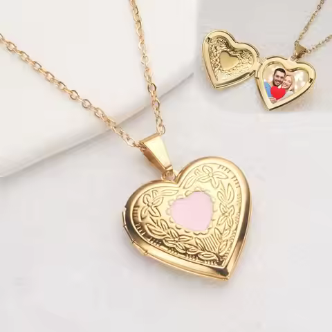 Openable Photo Picture Locket Necklace Valentine's Day DIY Necklace Floral Heart Necklace Friendship