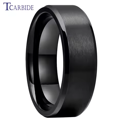 Dropshipping 6mm 8mm Black Ring Stainless Steel Classic Dailylife Jewelry Beveled Brushed Shipping t