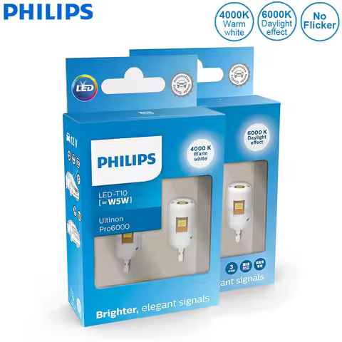 Philips LED T10 W5W Ultinon Pro6000 4000K 6000K White Bright Car Interior Lamps Turn Signal No Flash
