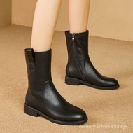 Short Martin boots female pointed boots fall and winter padded warm leather boots