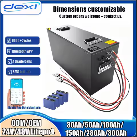 LiFePO4 Battery 48V 24V 100Ah 150Ah 280Ah 50Ah 30Ah Lithium Battery 8S 16S BMS Bluetooth For AGV Rob
