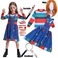 Movie Horror Halloween Girls Dress Boys Striped Top +Jumpsuits Denim Brother-sister Costume Chucky P