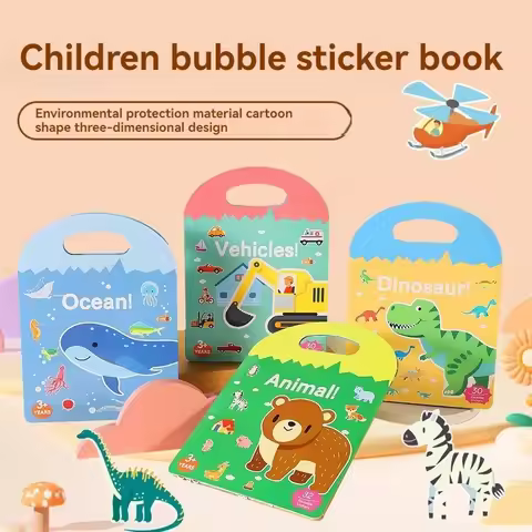 Sticker Books 3D Reusable Stickers Books Animal Dinosaurs Ocean World Vehicle Educational Travel Sti