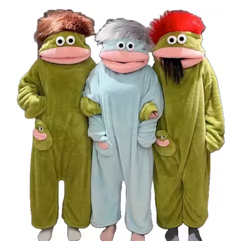 Green Big-Mouth Monster One-Piece Pajamas Women Men Coral Fleece Thickened Comb Ugly Cute Funny Abst