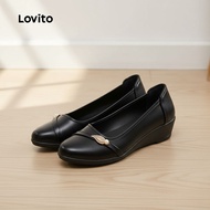 Lovito Casual Boat Shoes Bow All Seasons Black Boat Shoes for Women LFA85008