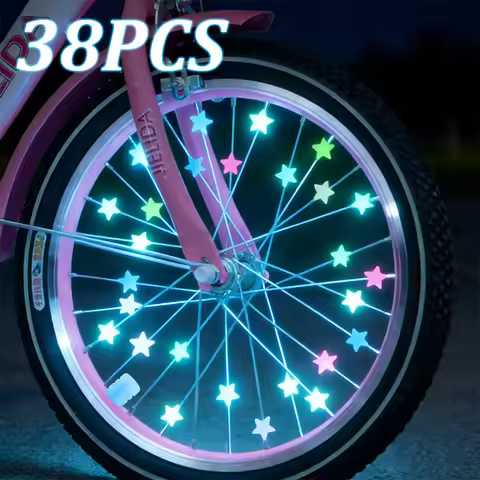 38Pcs Glow-in-the-Dark Spoke Beads & Valve Caps Set, Luminous Star Wheel Decorations for Night Ridin