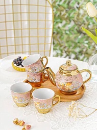 新款歐式電鍍陶瓷茶具套裝,金鍍咖啡杯和托盤,陶瓷茶壺與杯子套裝,禮品套裝