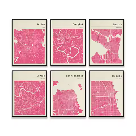 City Map Poster New York Hamburg Bangkok Seattle Dallas Chicago Shanghai San Francisco Vilnius Tokyo