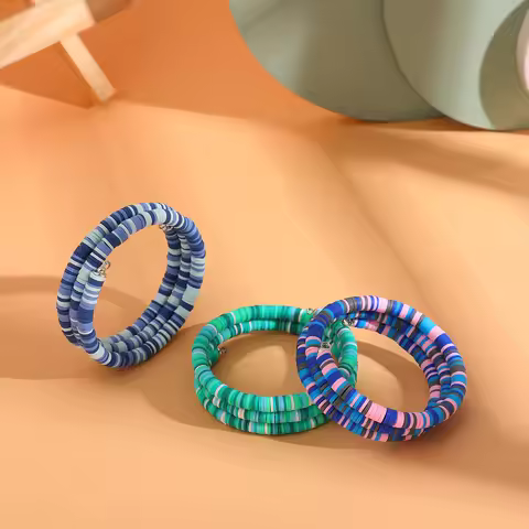 Y2K Handmade Colorful Polymer Clay Bracelet Creative Multilayer Mixed Disc Beads Stretch Long Bracel