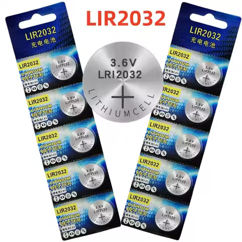 LIR2032 Rechargeable Lithium Coin Battery 3.6V 40mAh Button Cell Replacement for CR2032 Suitable For