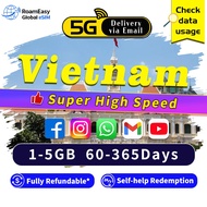 Vietnam eSIM Ultra 5G/4G Data 60-365Days|Total 1GB-5GB Data High Speed Travel eSIM Package
