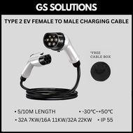 Type 2 Female to Male EV Charging Cable – 7kW / 11kW / 22kW IEC62196 Extension Connector for EV Char