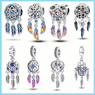 Genuine 925 Sterling Silver Feather Dreamcatcher Tassel Charms Beads Fit Original Brand Bracelet Bangle Fashion DIY Jewelry