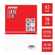 (50 Pcs) Kertas File Loose Leaf JOYKO A5 Isi Binder Note Bergaris 20 Lubang Ring Rings D3V!!