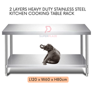 L120xW60xH80cm 2 Tiers Stainless Steel Kitchen Table Storage Heavy Duty Cooking Table Rack