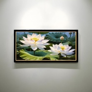 Wall decoration printed painting plus frame size 100x50cm picture 2 white lotus flowers