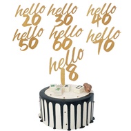 Hello 30 40 50 60 70th Birthday Party Decoration Cake Insert Sign Glitter Paper Insert Row