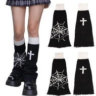 Dark Harajuku Spider Web Print Leg Warmers - Winter Autumn Knit