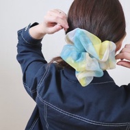 隨機油漆髮圈藍x黃朝日藝術風格原創紡織大髮圈