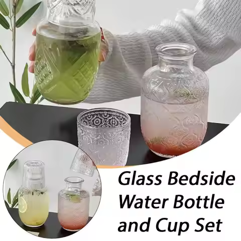 Glass Bedside Water Carafe And Glass Set With Lid Elegant Night Stand Water Bottle For Bedroom Guest
