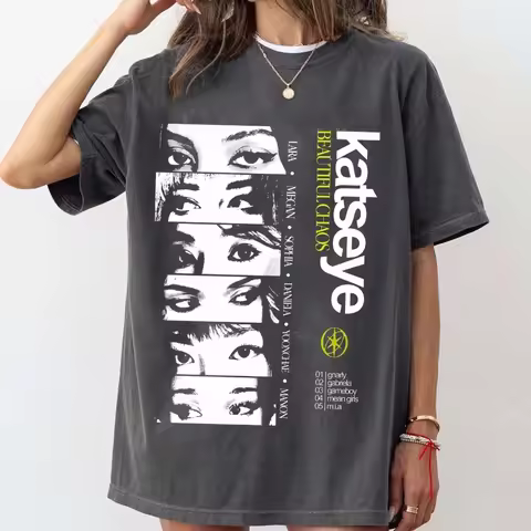 Katseye "Beautiful Chaos" Tour T-shirt Katseye Tour T-shirt Couple Casual Fashion Pure Cotton Base L