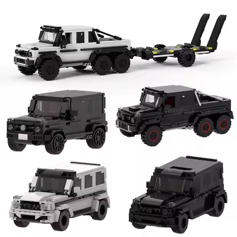 Technical Car MOC Truck For Mercedesed Benzed G63 6x6 SUV and Trailer Speed Off Road Vehicles Sets B