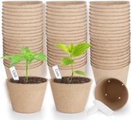 65 Pcs Organic Peat Pots 3.15 Inch Nursery Pot Round Plant Seedling Pots with Drainage Holes Small S