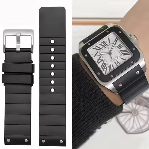 High quality Watch Band For Cartier Santos 100 Rubber black Watch Strap Men's Women's Silicone acces