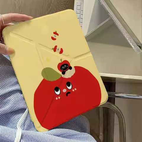 Black Cute Cat Apples Tablet Case For iPad Pro 11 12.9in 13 M4 M5 Case 9.7 10.2 5/6th 7/8/9 10 11th 