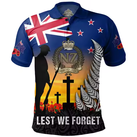 Anzac Day Polo Shirt For Men Lest We Forget Lapel Short Sleeve Golf Shirts Australia New Zealand Ton