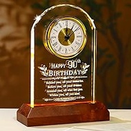 Ornalrist 90th Birthday Gifts for Men Glass 90th Birthday Quartz Clock Presents with Wooden Light Ba