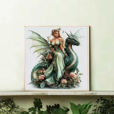 1 Set 30x30cm[11.8x11.8Inch]/40x40cm[15.7x15.7Inch] DIY Stamping Cross Stitch Kit, Princess Pattern 