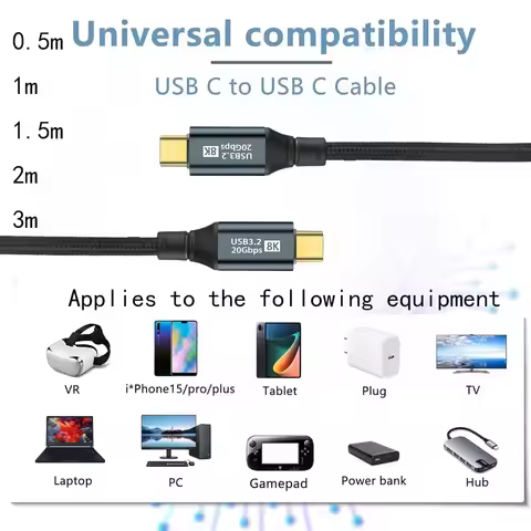 PD 3.2 100W USB C to USB C Cable Type-C Gen2 20Gbps 8K @ 60Hz Video Data Cord for PC Laptop Macbook 