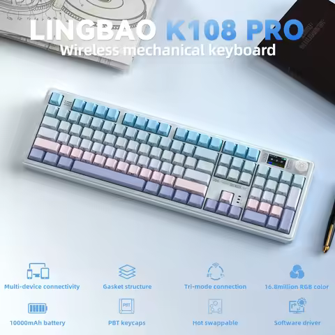 LINGBAO K108 Pro Wireless Bluetooth Korean Mechanical Keyboard Low Noise Full Size 104 Keys Customiz