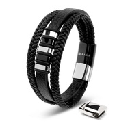 SERASAR | Premium Genuine Leather Bracelet [Glory] for Men in Black | Magnetic Stainless Steel Clasp