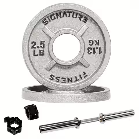 Olympic Weight Plates Set，with 2FT Alloy Steel Dumbbell Bar & Barbell clasp, 2-Inch Cast Iron Plates