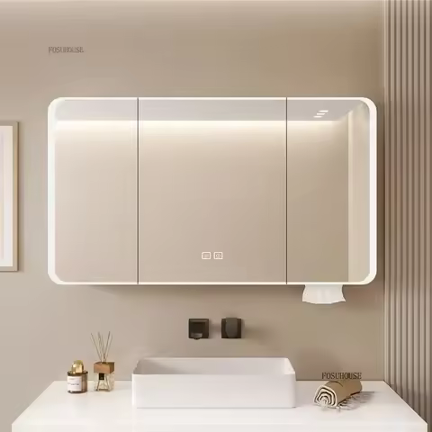 Minimalist Modern Arc-shaped Smart Bathroom Mirror Cabinets Home Furniture Wall-mounted Bathroom Mir