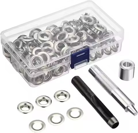 Grommet Tool Kit 100 Sets Grommets Eyelets 6mm 10mm 12mm 14mm Inside Diameter Silver for Clothes Sho