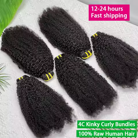 4C Raw Human Hair Weave 1/3/4 Bundles Deal Unprocessed 4C Afro Kinky Curly Bundles Natural Color Rem