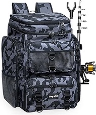 42L Fishing Backpack with 2 Rod Holder Multi-Pocket Large Fishing Bag Equipment Accessories with Det