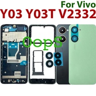 Back Housing Frame For VIVO Y03 Y03T V2332 Battery Back Cover Housing Middle frame + Button + LCD Fr